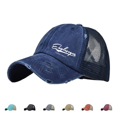 Embroidered Washed Mesh Baseball Cap