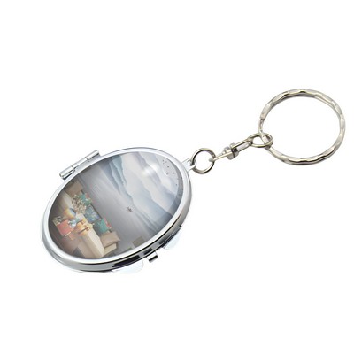 Epoxy Logo Oval Shaped Keychain Style Double Sided Mirror