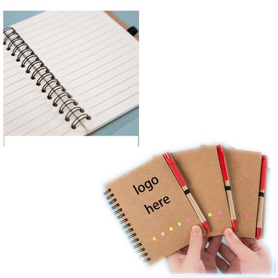 Spiral Notebook with Ballpoint Pen and Sticky Notes