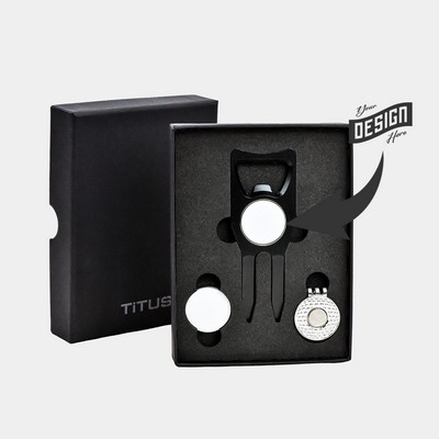 TiTUS® Golf Tool Set - Aluminium Divot Tool, Ball Marker & Cap Clip