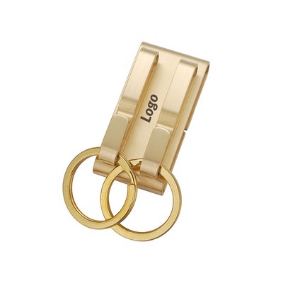 Brass Dual-Ring Belt Clip Keychain for Men's Waistband Attachment
