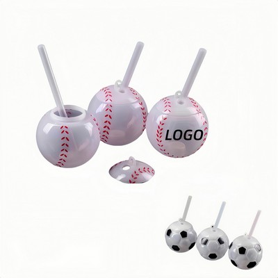 15 Oz Plastic Soccer Cup Baseball Cup Tumbler With Straw