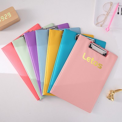 Colorful A5 PU Leather Padfolio Clipboard Folder Writing Pad Notepad Clip Boards - Foil Stamp