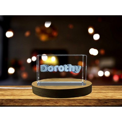 Dorothy 3D Engraved Crystal Trophy Award w/LED Base- Custom Name Recognition