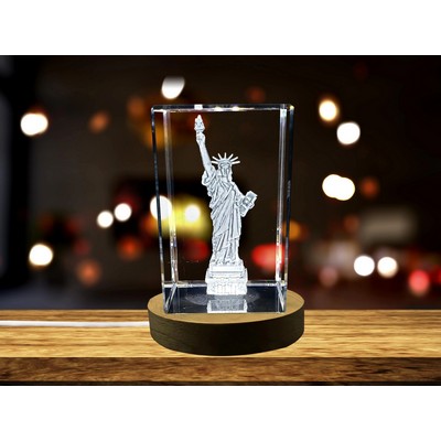 Statue of Liberty 3D Engraved Crystal Trophy w/LED Base Light