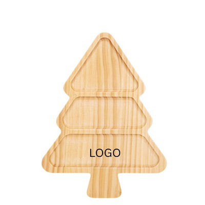 3-Compartment Wooden Christmas Tree Serving Platter