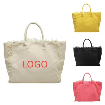 Boho Chic Fringe Canvas Tote Bag