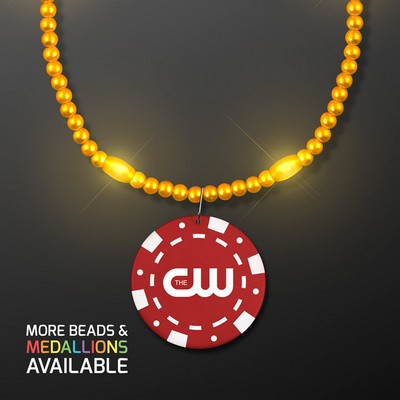 Yellow LED Bead Necklace with Red Poker Chip Medallion - PRINTED