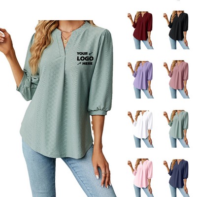 Women's Casual V Neck Short Sleeve Shirt