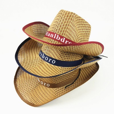 Straw Cowboy Hat Sun Hat Wide Brim Imprinted Band