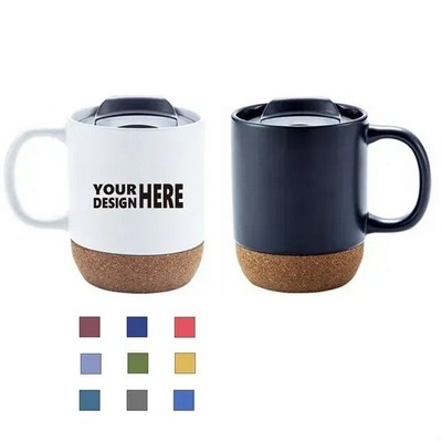 Ceramic Coffee Mug with Cork Bottom and Spill Proof Lid(Ocean)