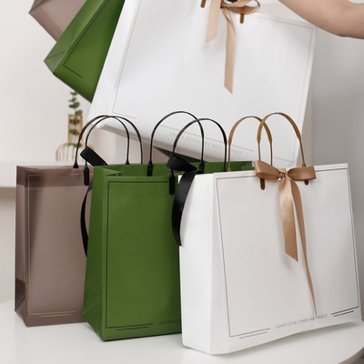 PVC Tote Gift Bag with Handles Elegant Bow Ribbon