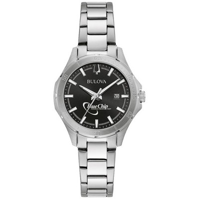 Bulova Ladies' Silver-tone Stainless Steel Watch with Black Dial