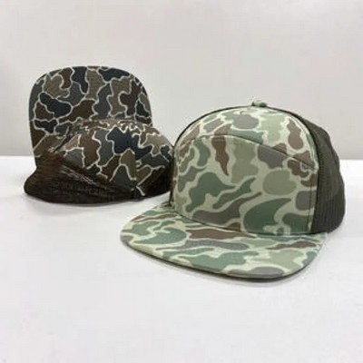 7 Panel Richardson Style Flat Brim Mesh Trucker Hat