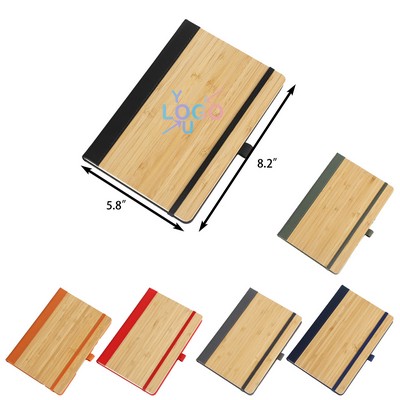 A5 Bamboo Notebook with Elastic Band and Pen Holder