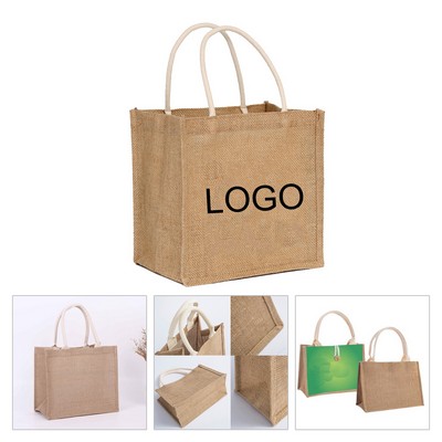 Button Closure Jute Tote Bag