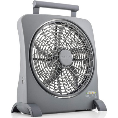 Treva 10" Rechargeable Portable Fan Smart Power Air Circulator Plug-In Ac Adapter Battery Powered