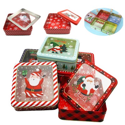 Christmas Merry Candy Box New Year Gift Packaging Tin Santa Snowman Transparent Window Container