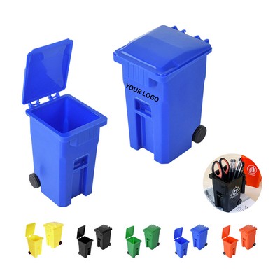 Plastic Mini Trash Bin Pen Holder With Lid Design For Desktop Organization