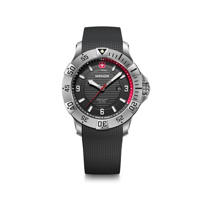 Seaforce 43mm, silver case/bezel, black dial, black silicone strap