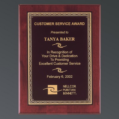 Rosewood Piano Finish Rectangle, Black Brass, Ornate Gold Florentine, Small (7"x9")