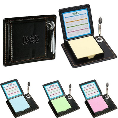 100 Sheets Sticky Note PU Leather Box Set w/Pen Holder