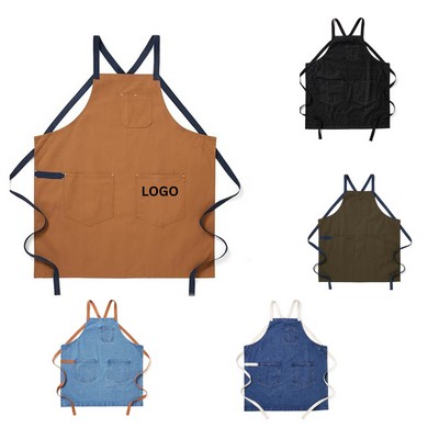 Professional Crossback Cotton Canvas Work Apron with Utility Pockets