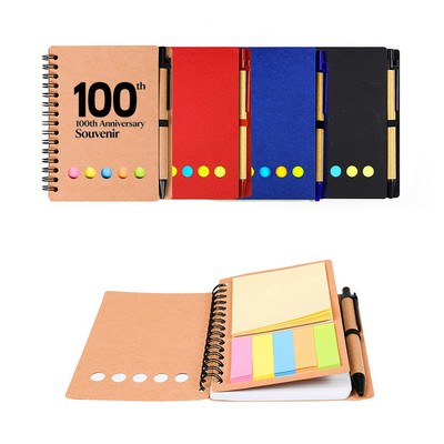 Mini Kraft Notebook with Pen Sticky Notes and Tabs Pocket Notepad