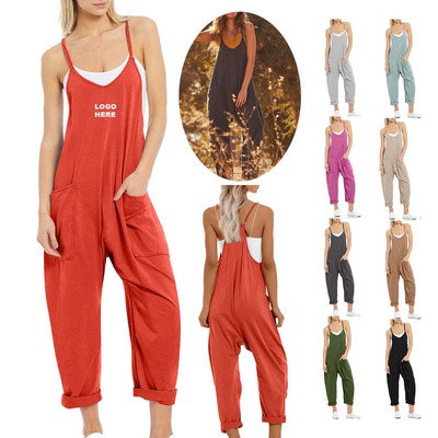 Custom Summer Overalls Trendy Beach Vacation Outfits Women's Loose Fit Jumpsuit