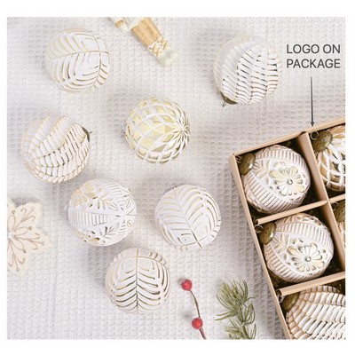 White Vintage Texture Christmas Ball Ornament Set Holiday Tree Decorations