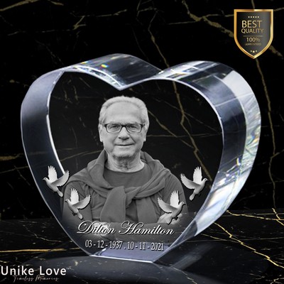 3D Laser Heart Photo Crystal - Memorial and Grief Custom Present