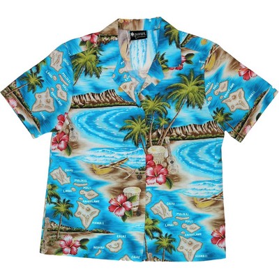 Ladies Hawaiian Shirt (DEEP INVENTORY) - 100% Cotton Poplin Tropical Print w/ Coconut Buttons