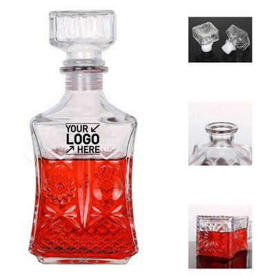 Square Crystal Glass Whiskey Decanter with Stopper – Elegant Liquor or Wine Bottle