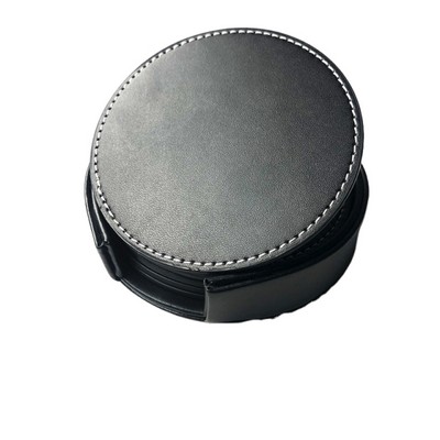 5pcs Pu Leather Coasters With Holder