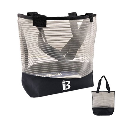 Sheer Mesh and Polyester Pinstripe Tote Bags