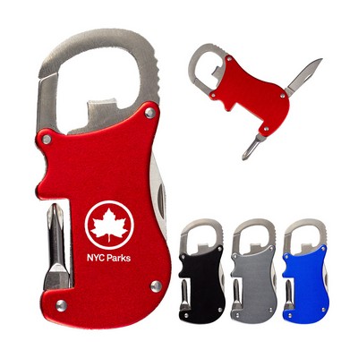 Laser Engraved Bottle Opener Carabiner With Screwdriver & Knife