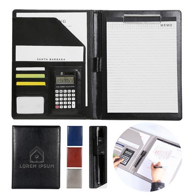A4 PU Leather Portfolio w/ Calculator Compartments Pad Folio