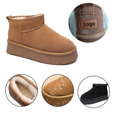 Genuine Suede Leather Platform Winter Ankle Snow Boots
