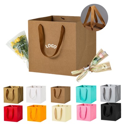 Durable Square Kraft Paper Gift Tote Bag
