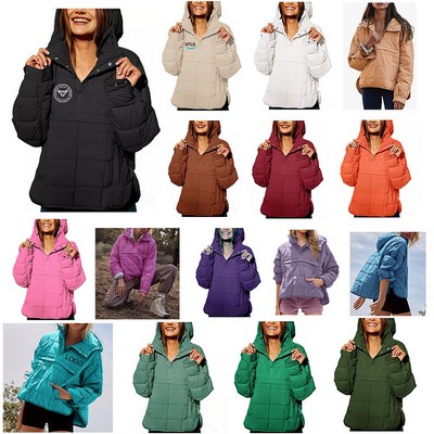 Women Hooded Dolman Pullover Puffer Jacket