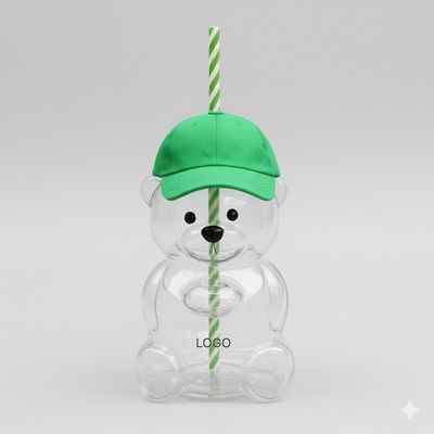 BearStraw Limited Edition Glass Cup Bear Shaped Coffee and Cold Drink Cup