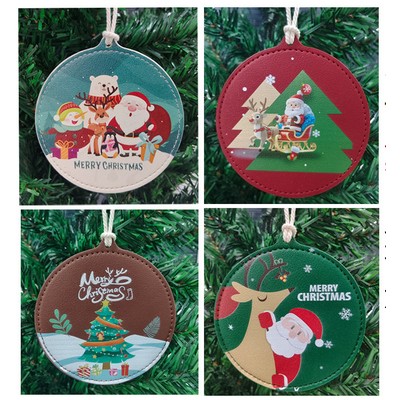 Christmas Round Leather Coasters with Hanging Design