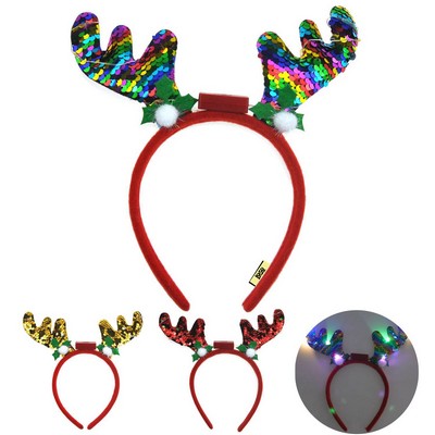 Plastic Sequin Antler Headband 6 Lights