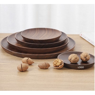 Black Walnut Wood Dining Plate Fruit Platter Round Wooden Serving Tray Dry Fruit Dish