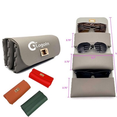 Foldable 3-Slot Eyeglass Sunglasses Case Travel Pouch Organizer for Multiple Glasses