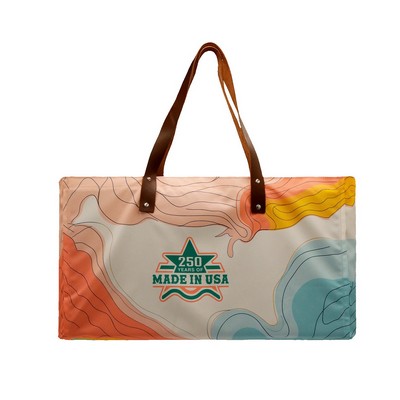 Leather Handle Zip Top Dye Sublimated Canvas Tote Bag