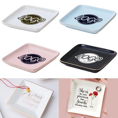 Ceramic Square Gold-Rimmed Jewelry Tray