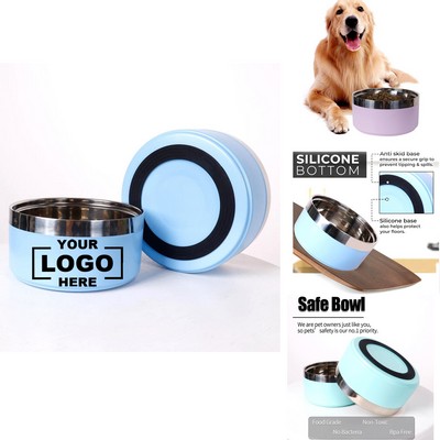 Double-Layer Stainless Steel Anti-Slip Cat Feeding Pet Water Dog Food Bowl