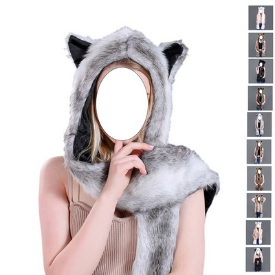Animal Hood Hat with Scarf