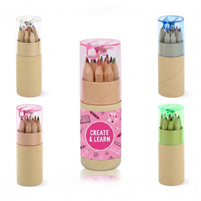 12-Piece Colored Pencil Set in Tube with Sharpener
